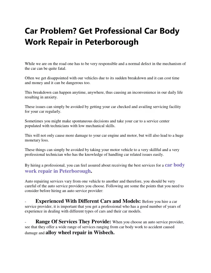 car problem get professional car body work repair