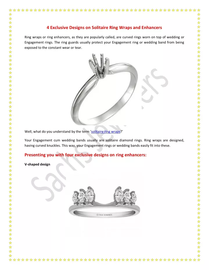 4 exclusive designs on solitaire ring wraps