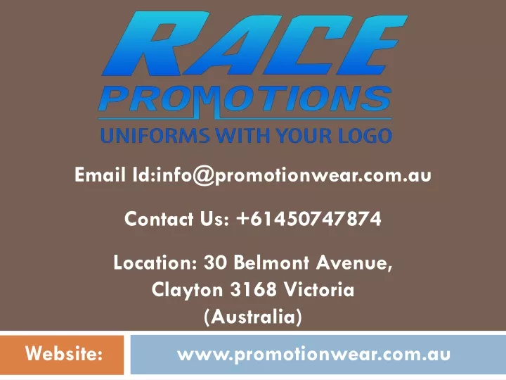 email id info@promotionwear com au