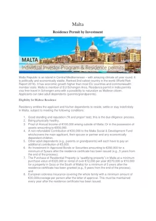 malta residence permit by investment