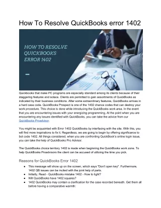 How To Resolve QuickBooks Error 1402