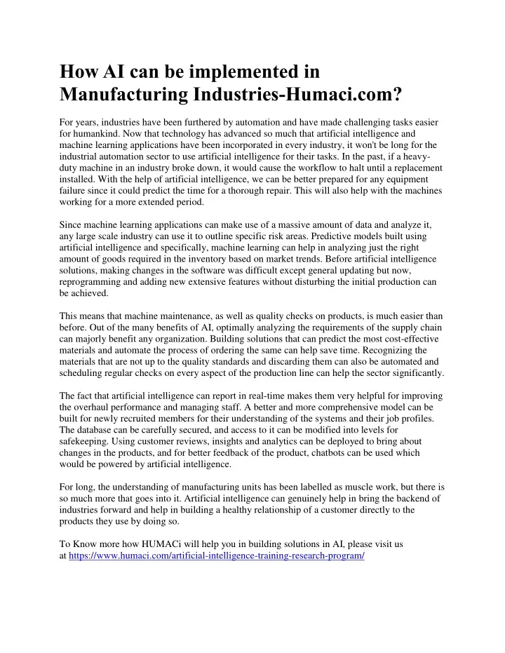 how ai can be implemented in manufacturing