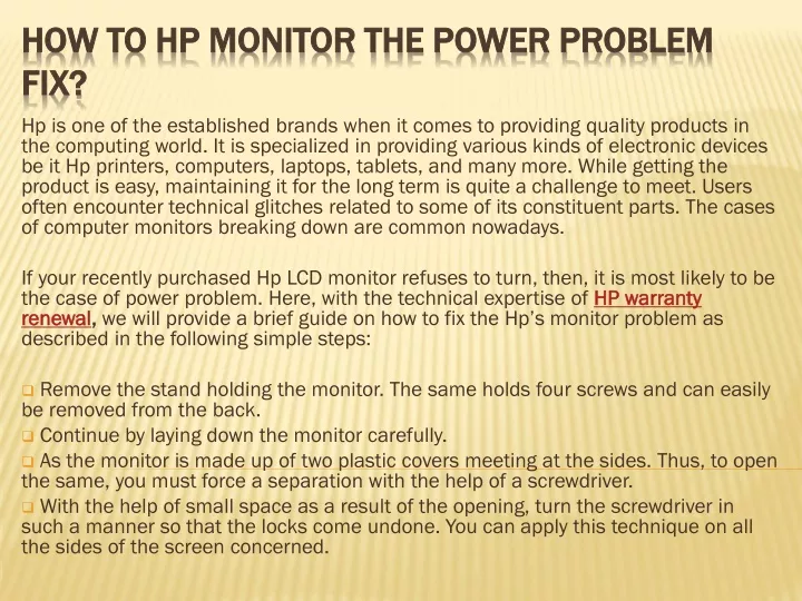 how to hp monitor the power problem fix