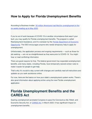 How to Apply for Florida Unemployment Benefits