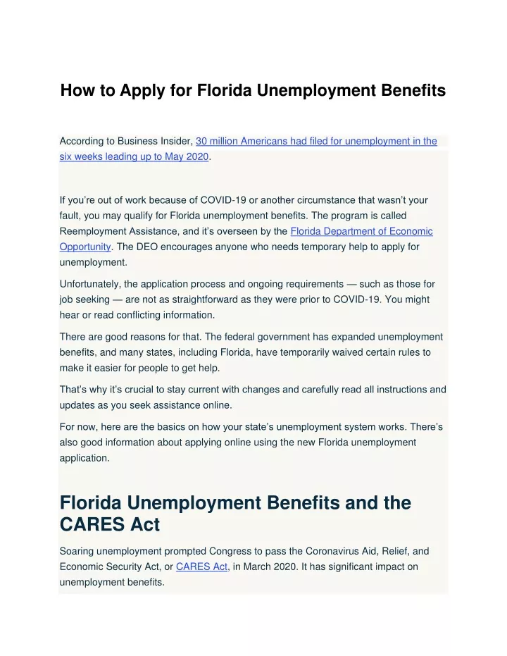 how to apply for florida unemployment benefits