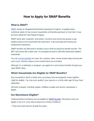 How to Apply for SNAP Benefits