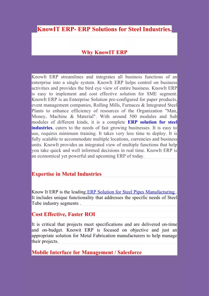 knowit erp erp solutions for steel industries