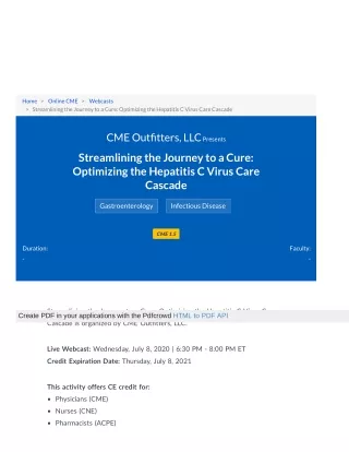 Streamlining the Journey to a Cure: Optimizing the Hepatitis C Virus Care Cascade by CME Outfitters, LLC