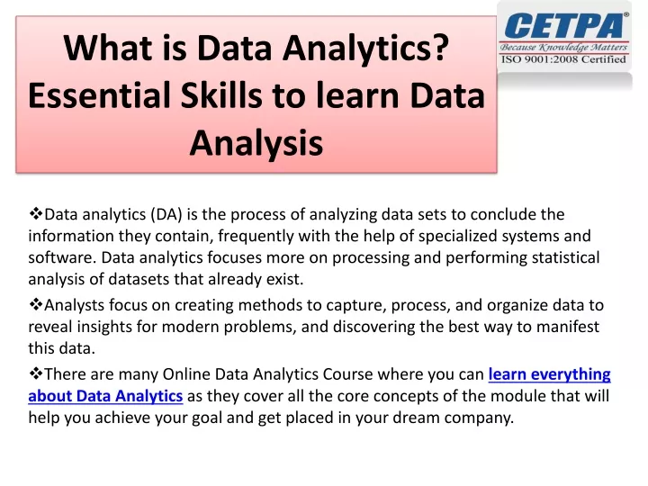 what is data analytics essential skills to learn data analysis