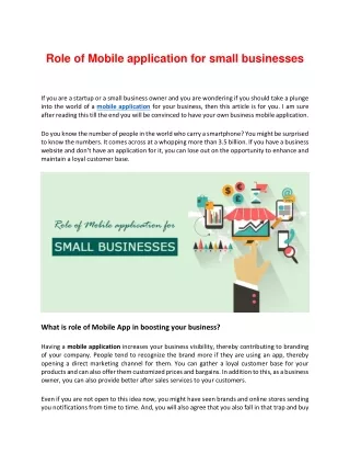 How critical role does Mobile App play in Small Business?
