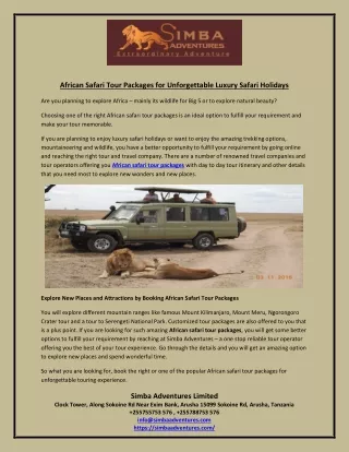 African Safari Tour Packages for Unforgettable Luxury Safari Holidays