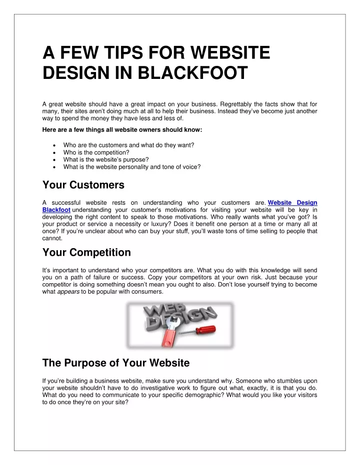 a few tips for website design in blackfoot