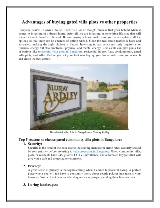 Advantages of buying gated Residential villa plots in Bangalore – Bluejay Ardley-converted