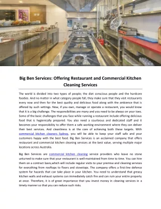 Big Ben Services- Offering Restaurant and Commercial Kitchen Cleaning Services