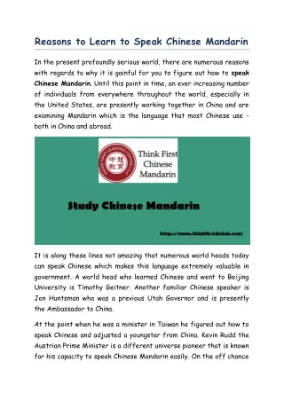 reasons to learn to speak chinese mandarin