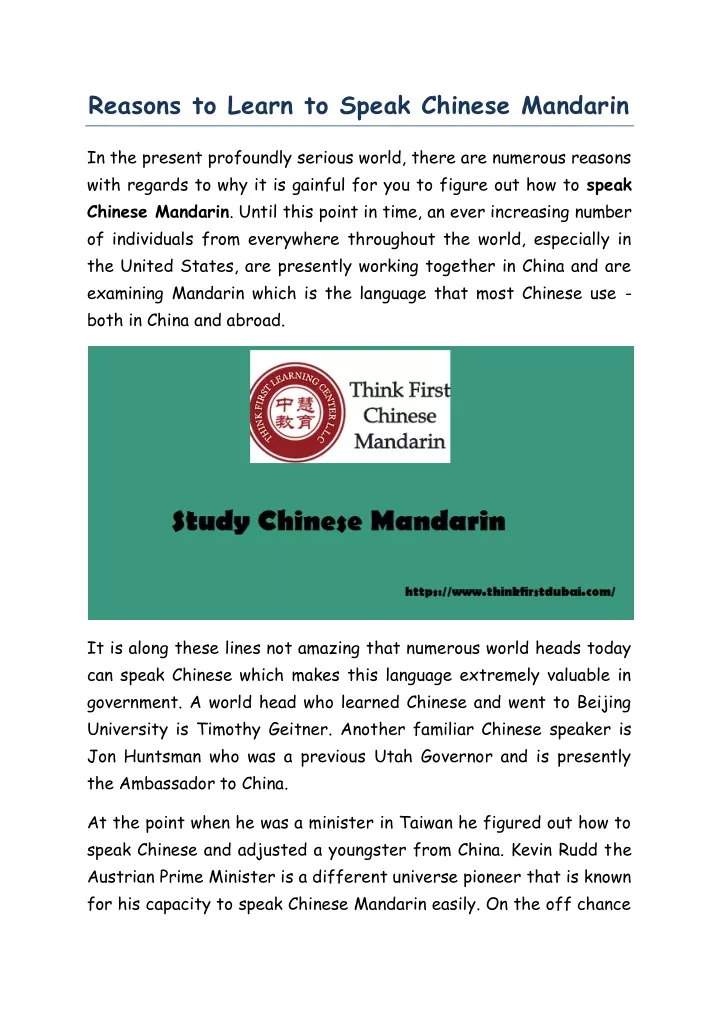reasons to learn to speak chinese mandarin
