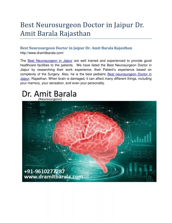 best neurosurgeon doctor in jaipur dr amit barala