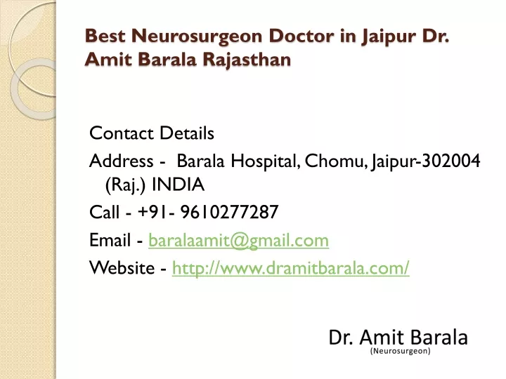 best neurosurgeon doctor in jaipur dr amit barala rajasthan