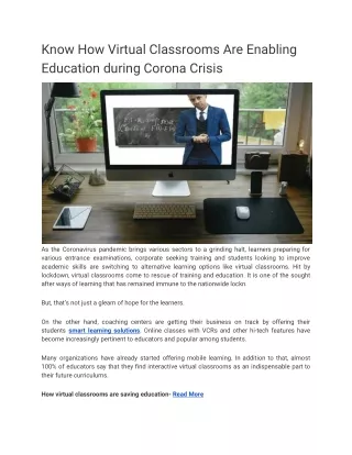Know How Virtual Classrooms Are Enabling Education during Corona Crisis