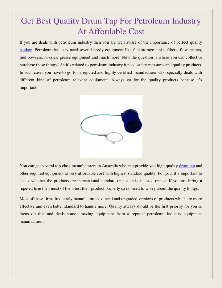 get best quality drum tap for petroleum industry