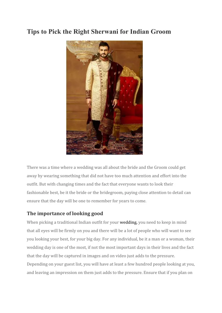 tips to pick the right sherwani for indian groom