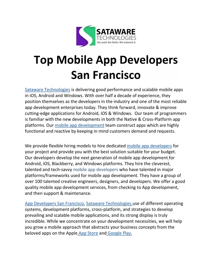 top mobile app developers san francisco