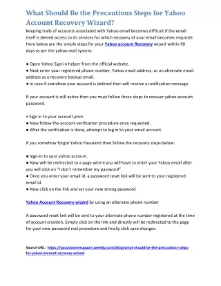 what should be the precautions steps for yahoo