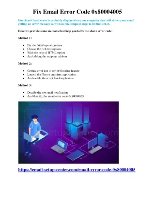 fix email error code 0x80004005