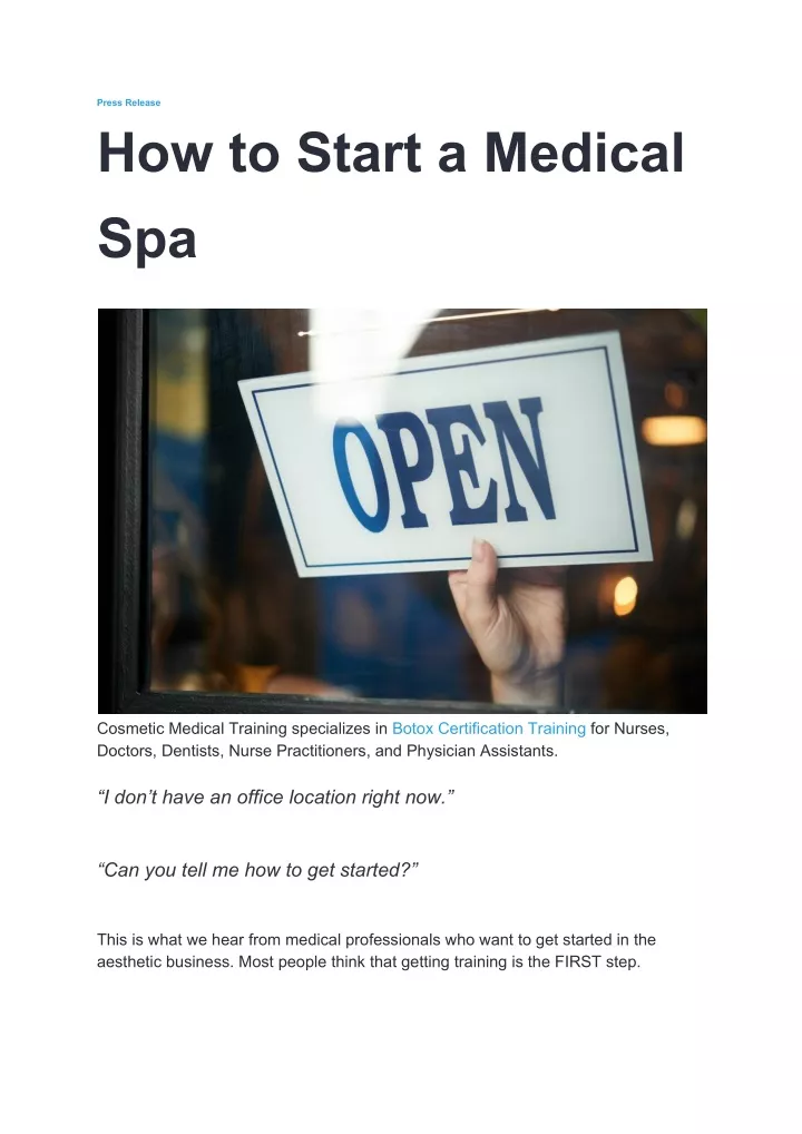 press release how to start a medical spa