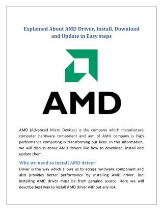 Explained About AMD Driver, Install, Download and Update in Easy steps