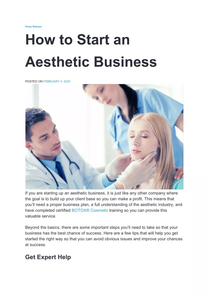 press release how to start an aesthetic business