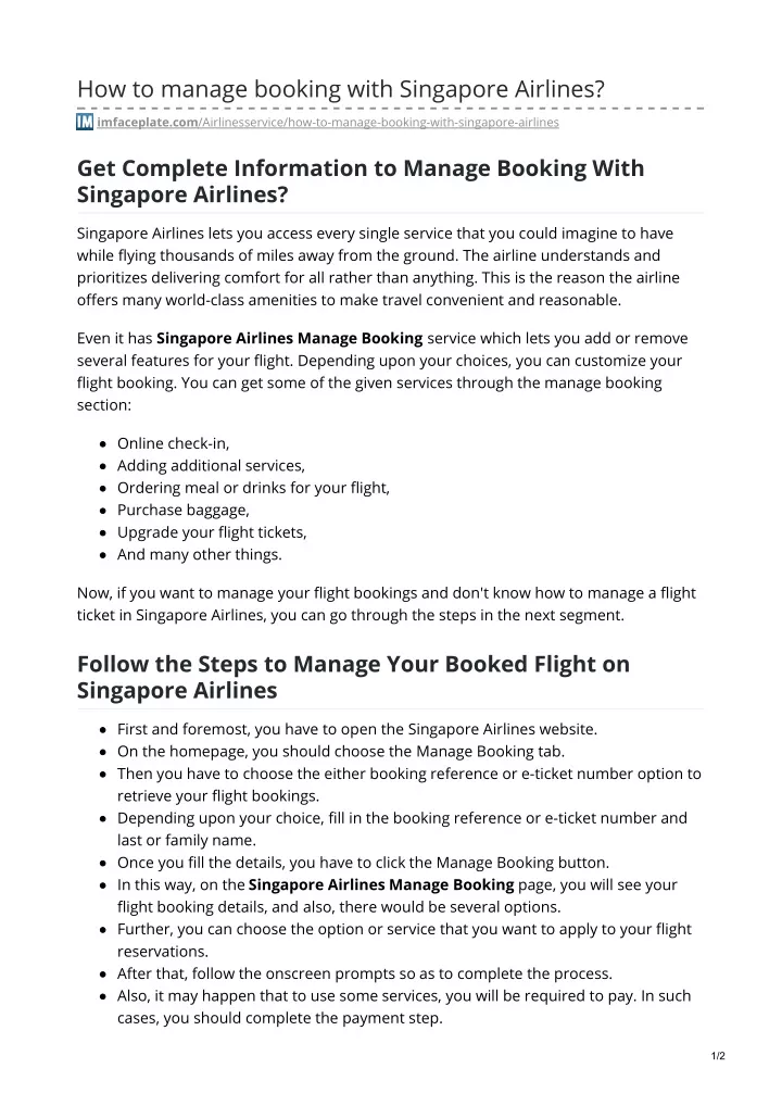 how to manage booking with singapore airlines