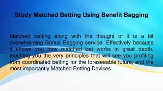 Study Matched Betting Using Benefit Bagging