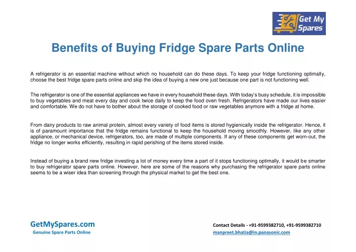 benefits of buying fridge spare parts online