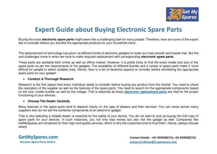 expert guide about buying electronic spare parts