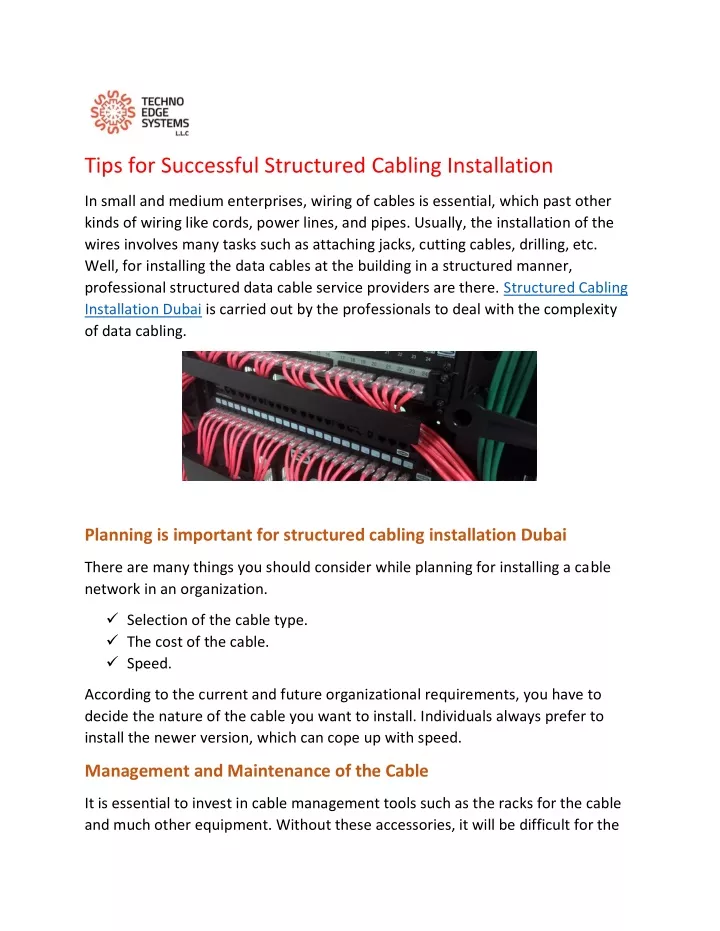 tips for successful structured cabling