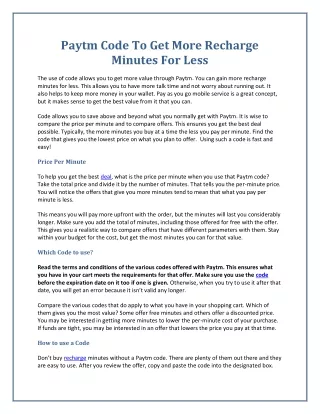 paytm code to get more recharge minutes for less