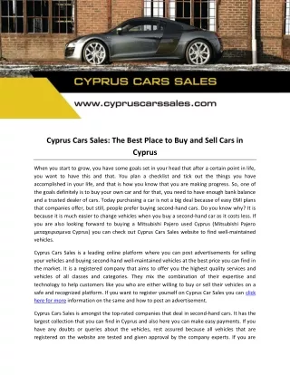 Cyprus Cars Sales: The Best Place to Buy and Sell Cars in Cyprus