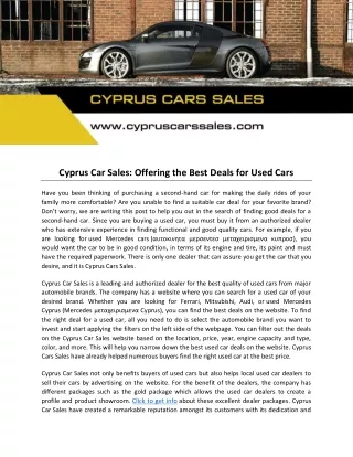 Cyprus Car Sales: Offering the Best Deals for Used Cars