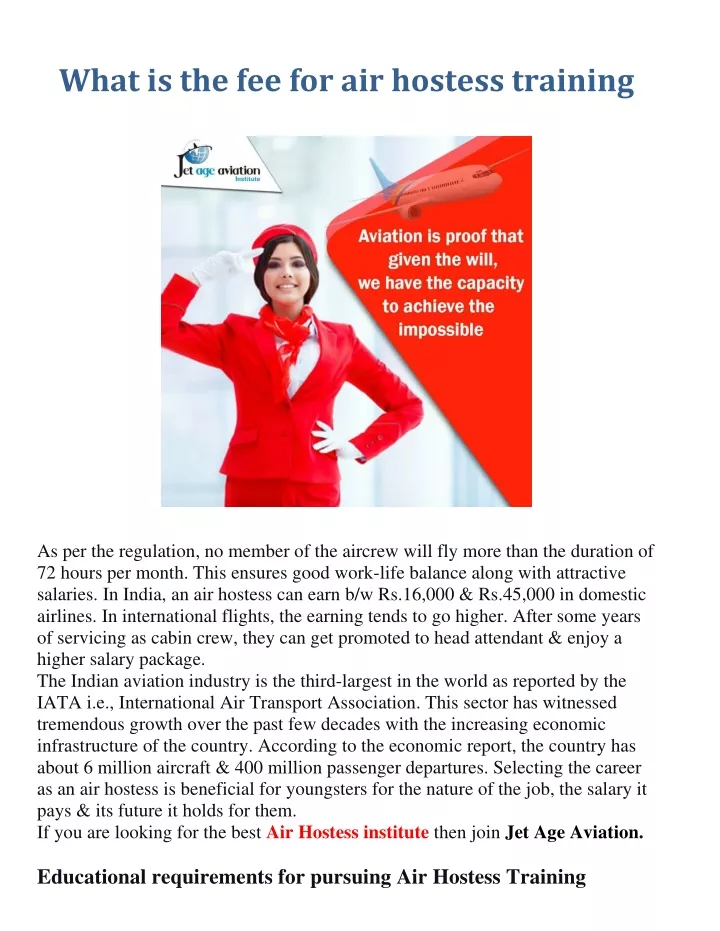 what is the fee for air hostess training