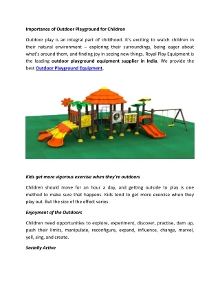 Importance Of Outdoor Playground Equipment
