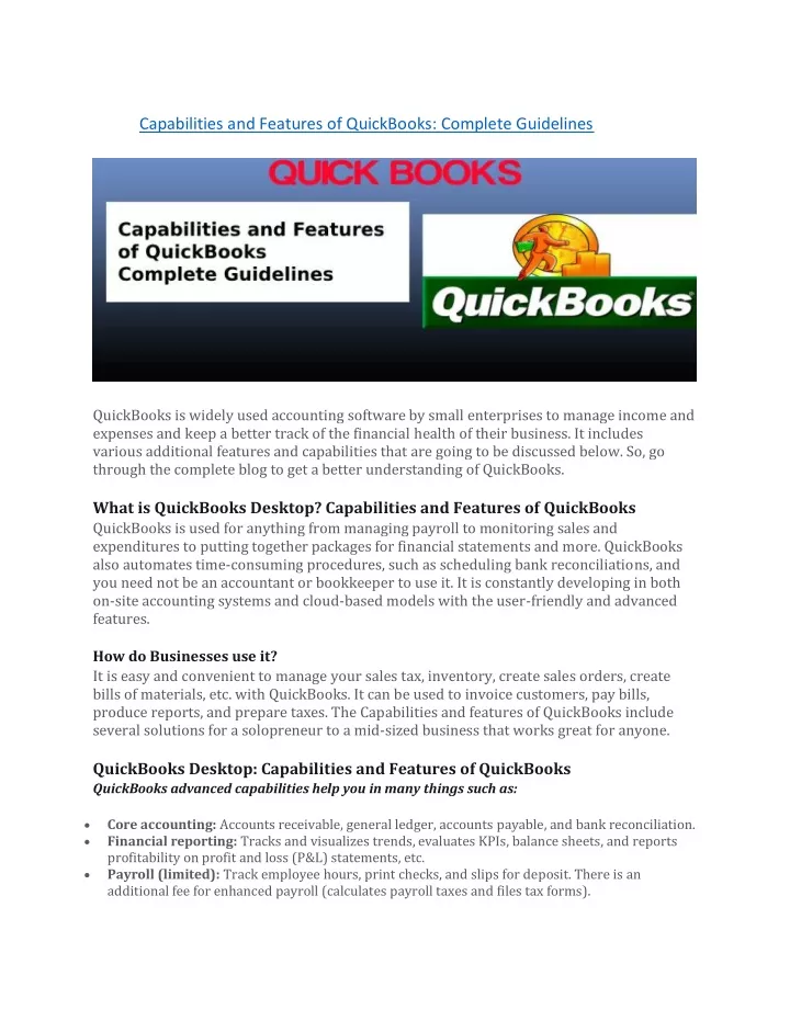 capabilities and features of quickbooks complete