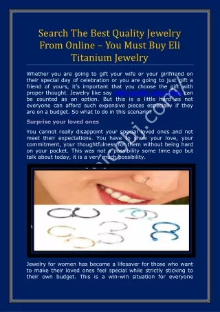 Search The Best Quality Jewelry From Online – You Must Buy Eli Titanium Jewelry