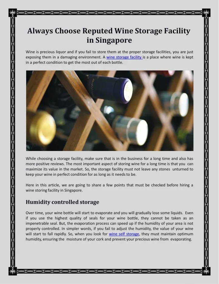 always choose reputed wine storage facility in singapore