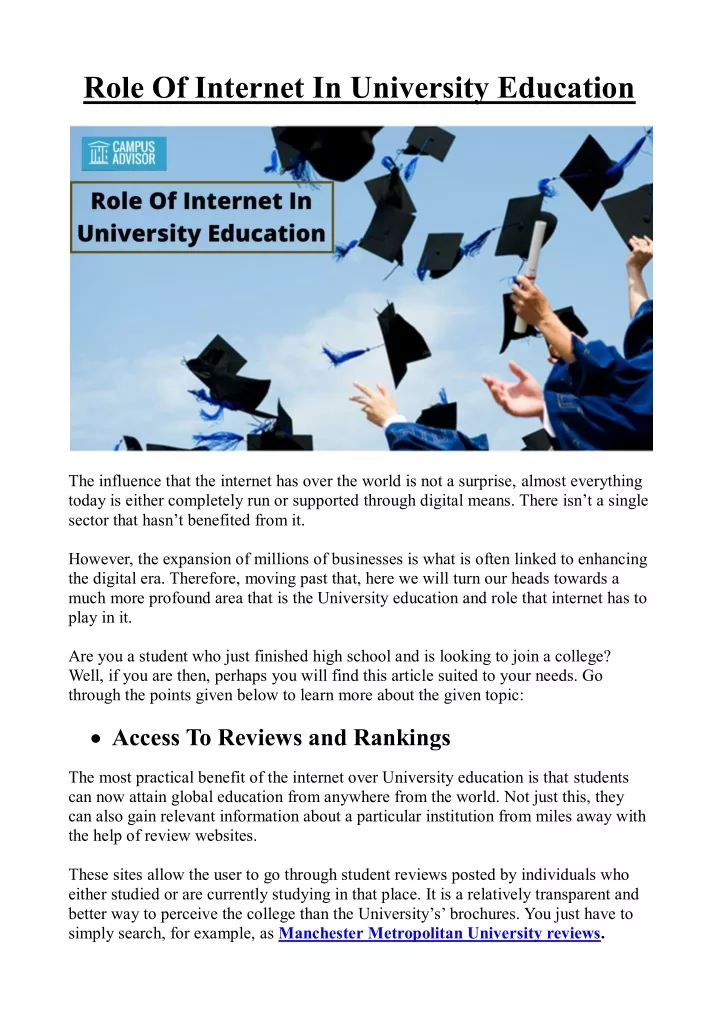 role of internet in university education
