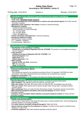 Safety Data Sheet Proceed Powder Ceramics - GC India Dentals