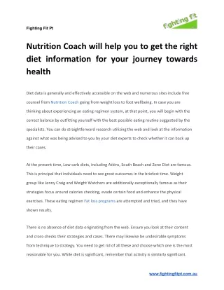 Nutrition Coach will help you to get the right diet information for your journey towards health