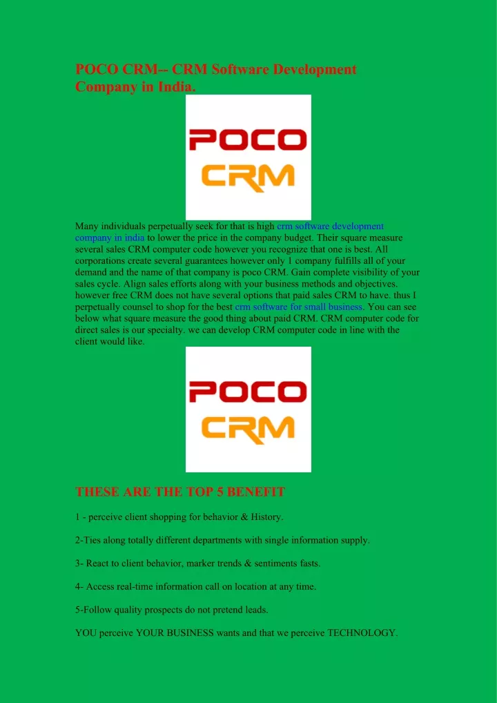 poco crm crm software development company in india