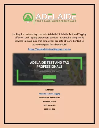 Electrical Test and Tag Cost |- ( Adelaide test and tagging )