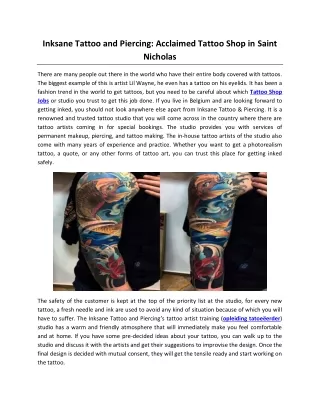 Inksane Tattoo and Piercing: Acclaimed Tattoo Shop in Saint Nicholas